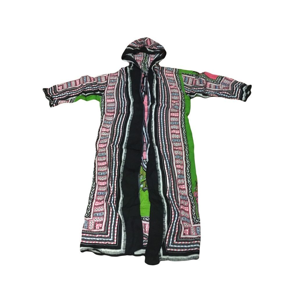 Uniti Green OS Hooded Cover Up Light Green Pink Black 3/4 sleeve Drawstring